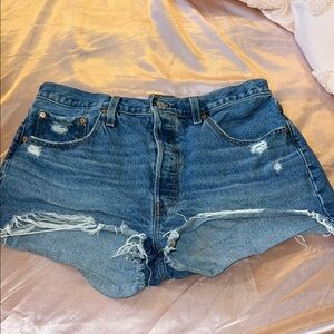 Levi's Distressed Blue High-Rise Denim Shorts